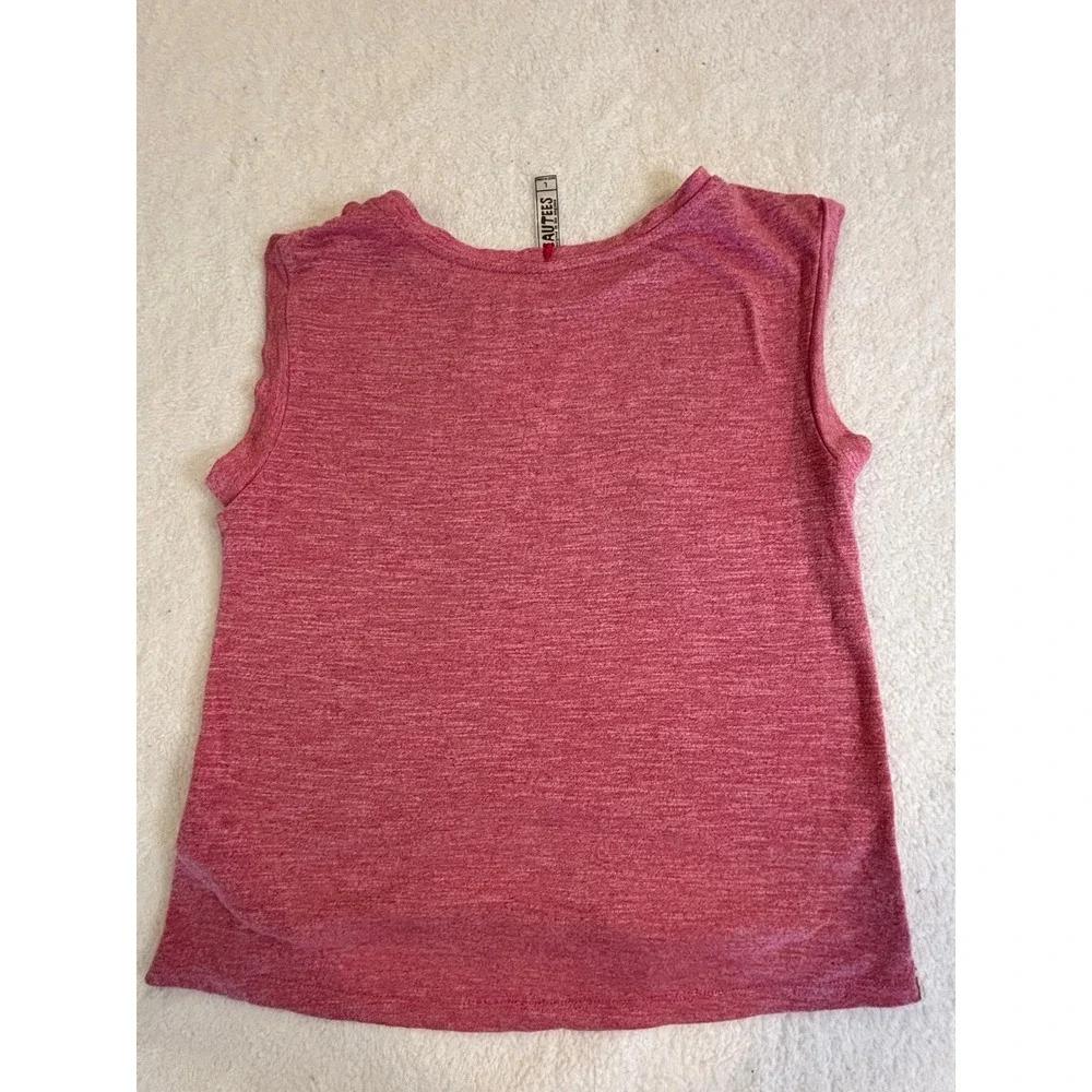 Beautees Pink Butterfly Graphic Sleeveless Top Crochet Lace‎ Hem Fringe Large